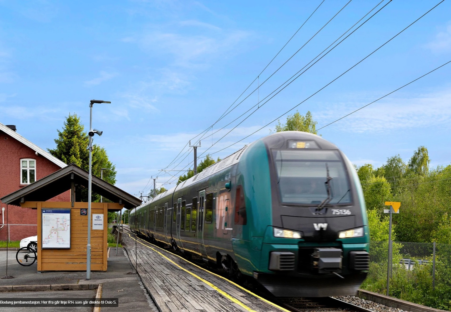 Bodung jernbanestasjon, her ifra går linje R14 direkte til Oslo S.